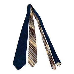Vintage Jerry Leonard Big and Tall Polyester Neckties Lot of 2 Blue Brown Stripe